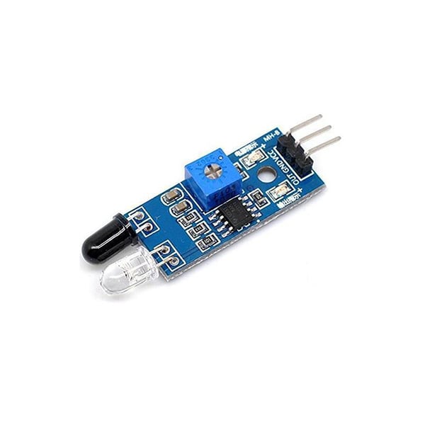 Infrared (IR) obstacle detection sensor module with transmitter and receiver LEDs, used for motion sensing and proximity detection in robotics and automation projects.